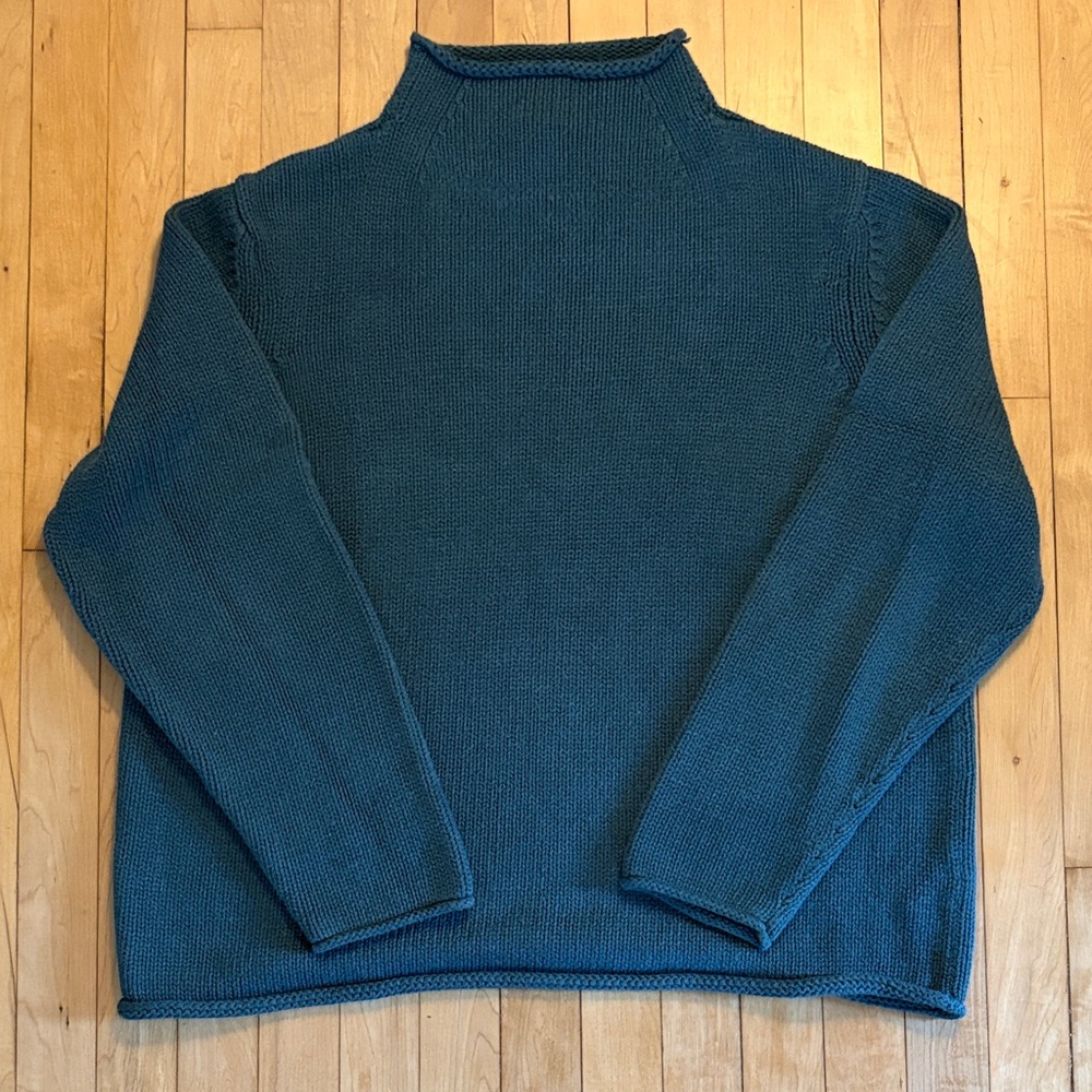 Vintage early 2000’s J. Crew Men's Blue/Grey Roll Neck Sweater